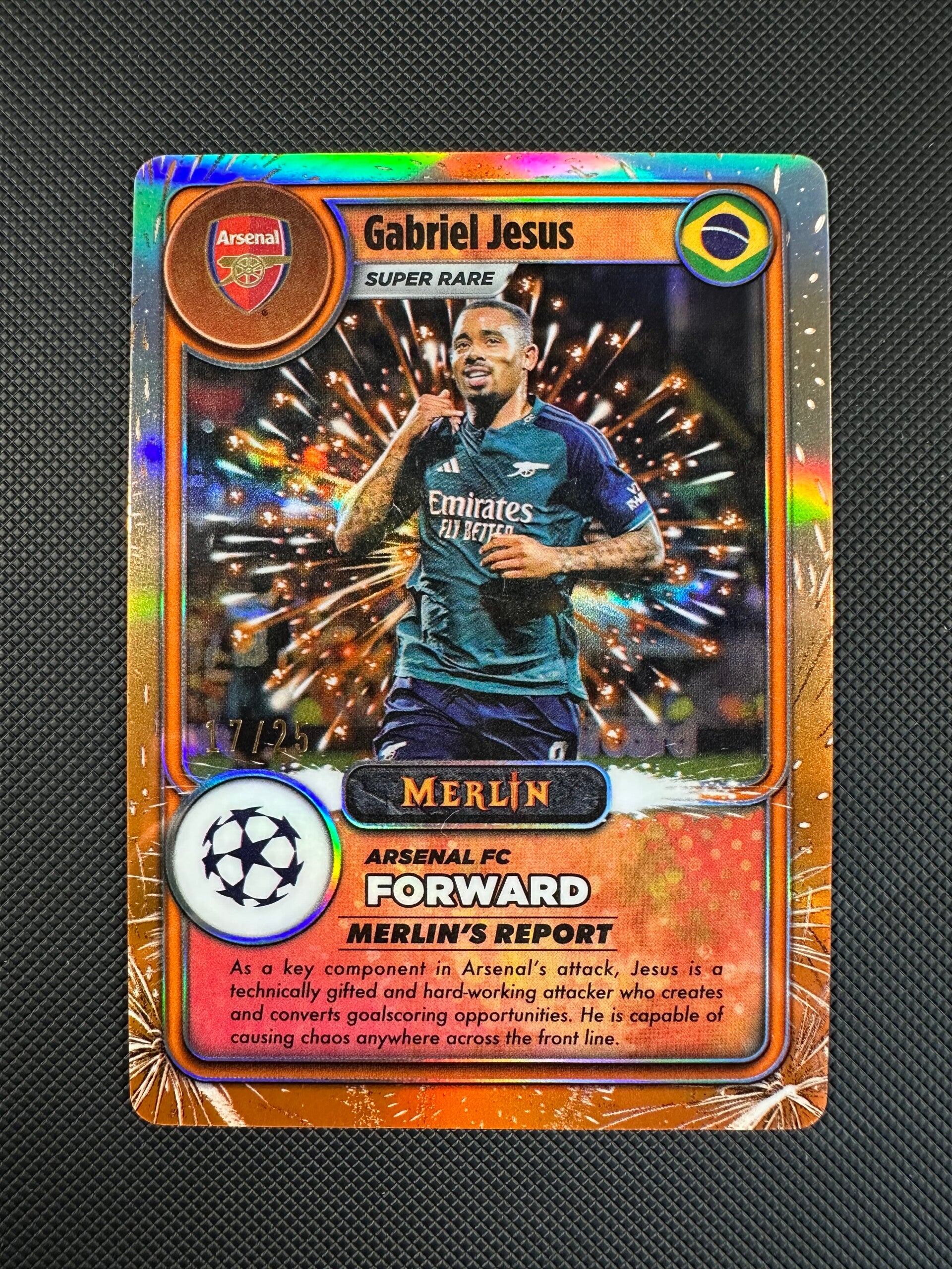 Gabriel Jesus /25 Topps Merlin UEFA CC 2023/24 Merlin’s Gamers Orange Refractors #MG-23