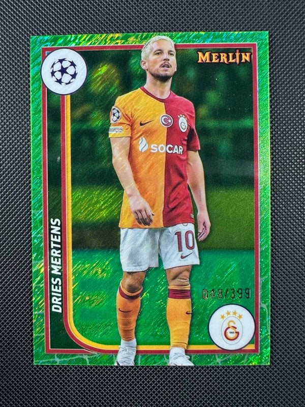Dries Martens /399 Topps Merlin UEFA CC 2023/24 Neon Green Shimmer Refractors #64 GALATASARAY