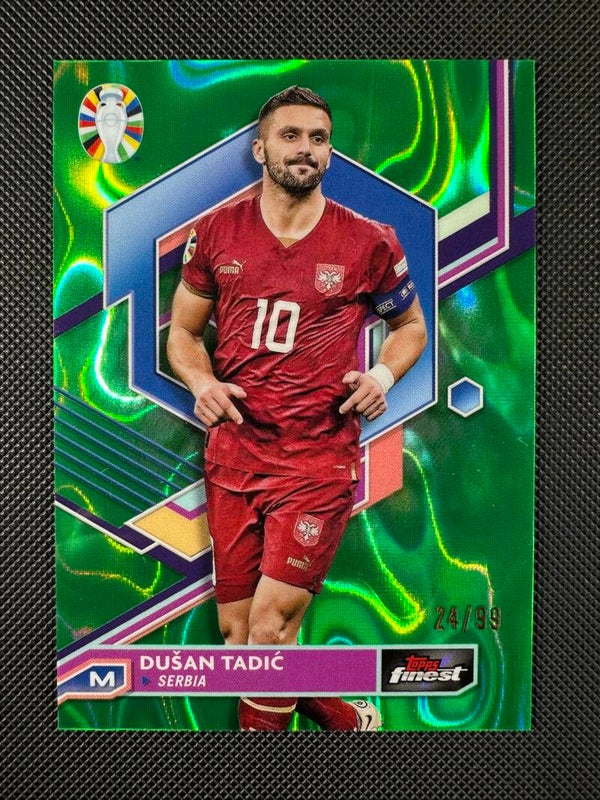 Dušan Tadić /99 Topps Finest 2023 Road to UEFA EURO 2024 Lava Green Refractor #73