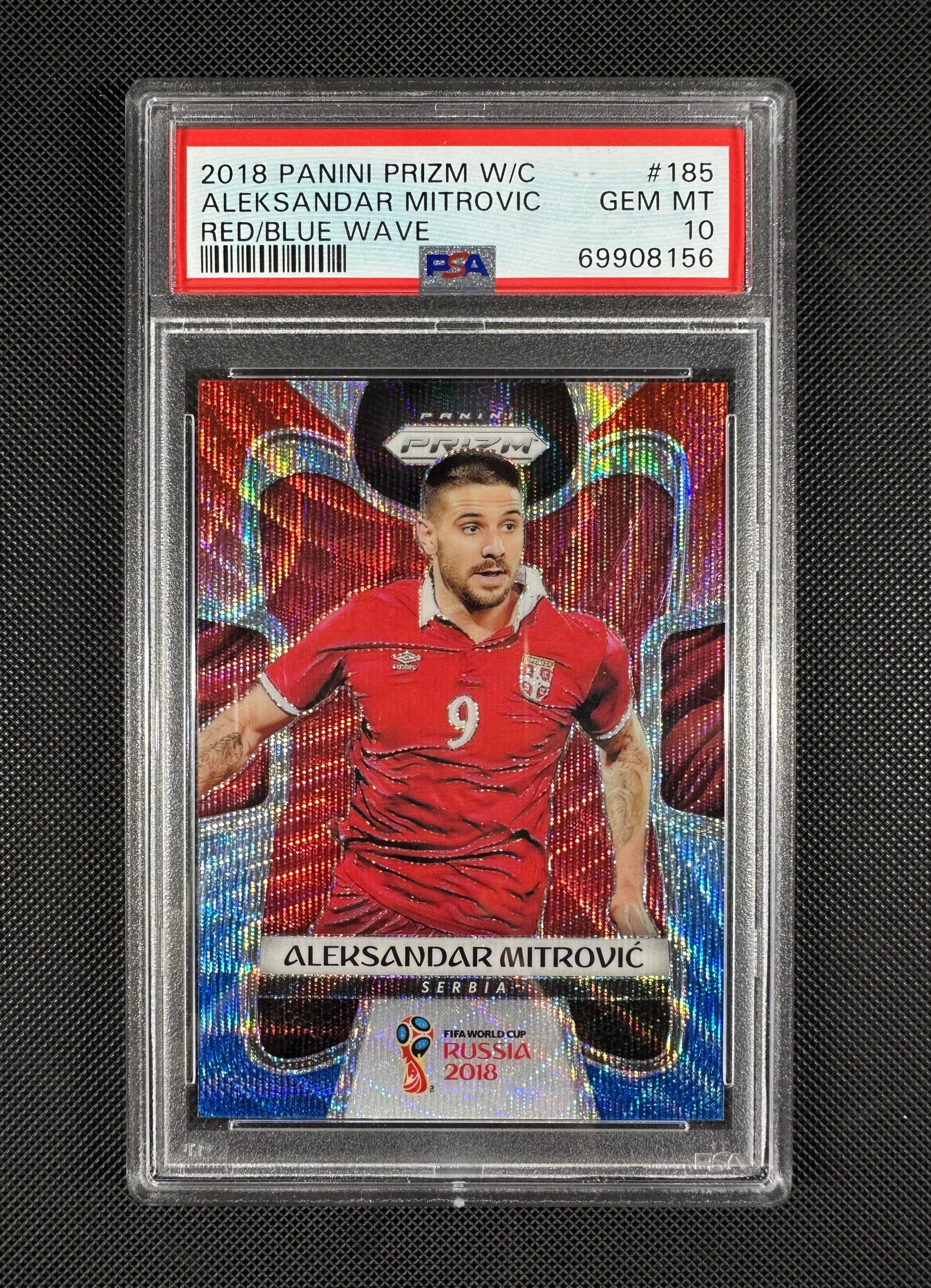 Aleksandar Mitrović PSA10 Panini Prizm World Cup (Russia) 2018 Red/Blue Wave Prizm #185