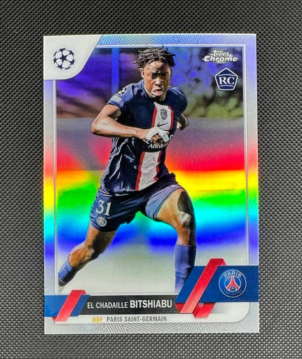 El Chadaille Bitshiabu Rookie Topps Chrome UEFA Club Competition 2022/23 Refractor #61 PSG
