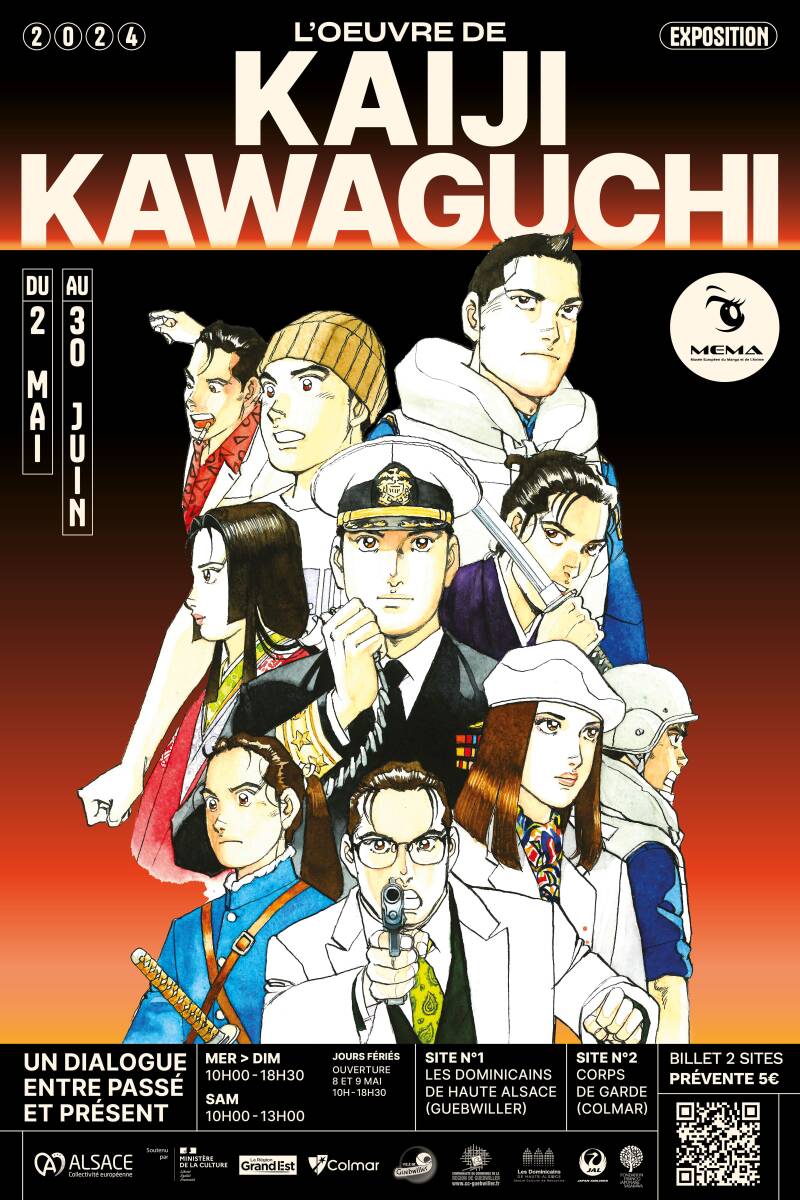 Affiche de l'exposition manga "Kaiji Kawaguchi - Un Dialogue Entre Passé et Présent"