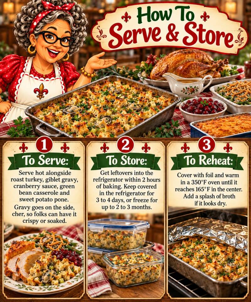How to serve, store, and reheat Cajun oyster dressing with turkey and gravy