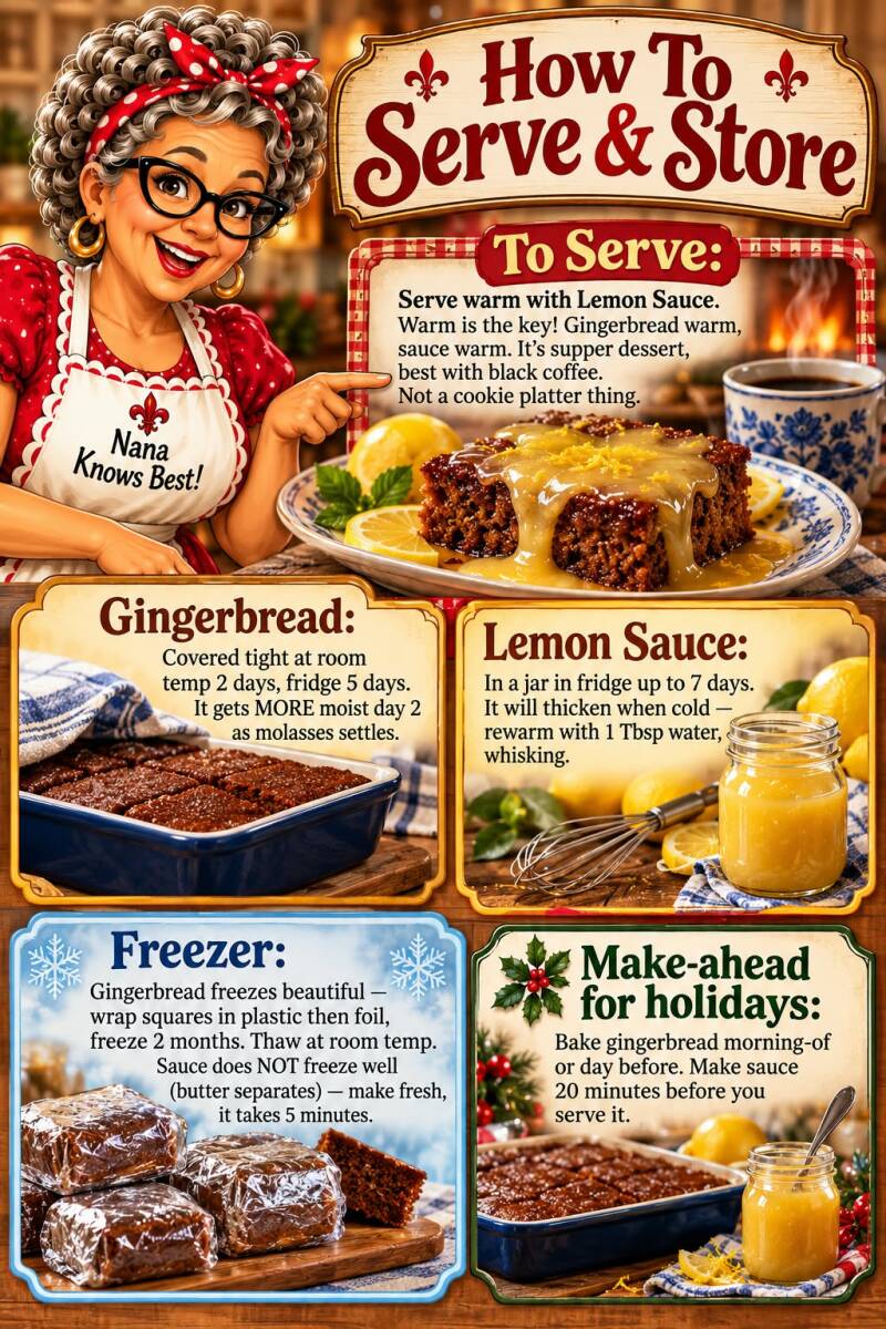 How to serve, store, freeze, and make ahead gingerbread with lemon sauce for the holidays