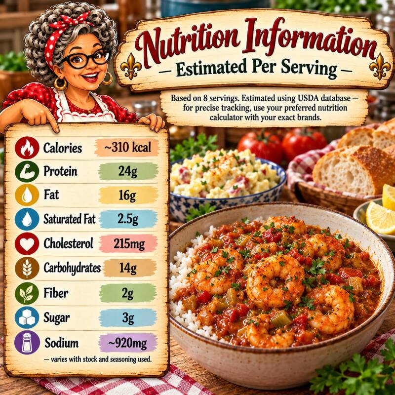 Nana's shrimp creole nutrition information per serving including calories, protein, and sodium