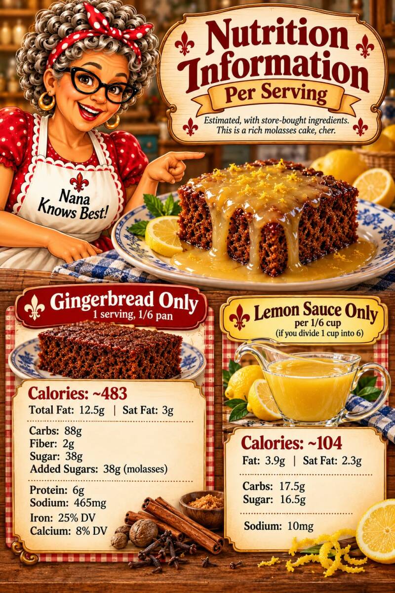 Gingerbread and lemon sauce nutrition information per serving shown separately