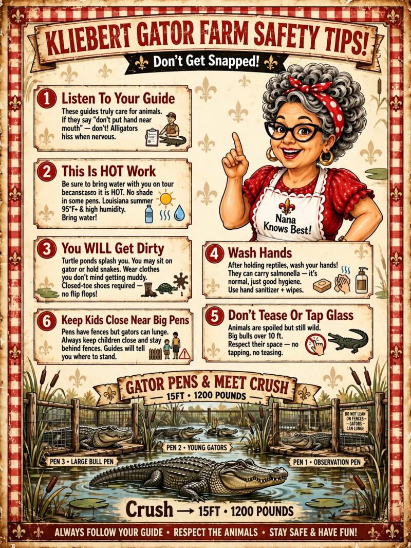 Infographic: safety tips for visiting Kliebert's Gator Farm