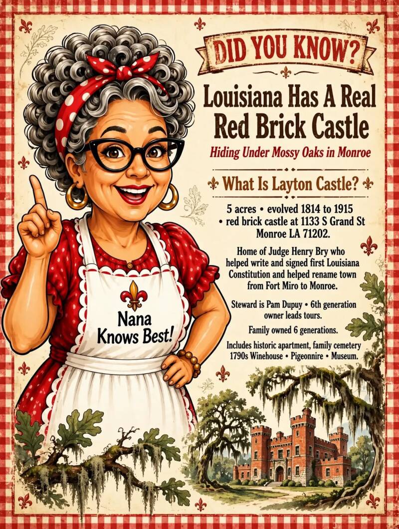Did you know Louisiana has a real red brick castle graphic featuring Layton Castle in Monroe