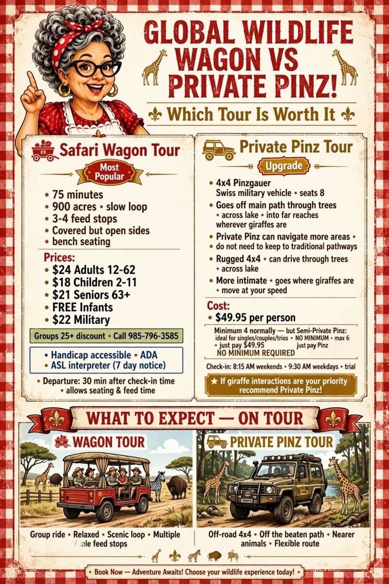 Infographic: comparing the Safari Wagon and Private Pinz tours