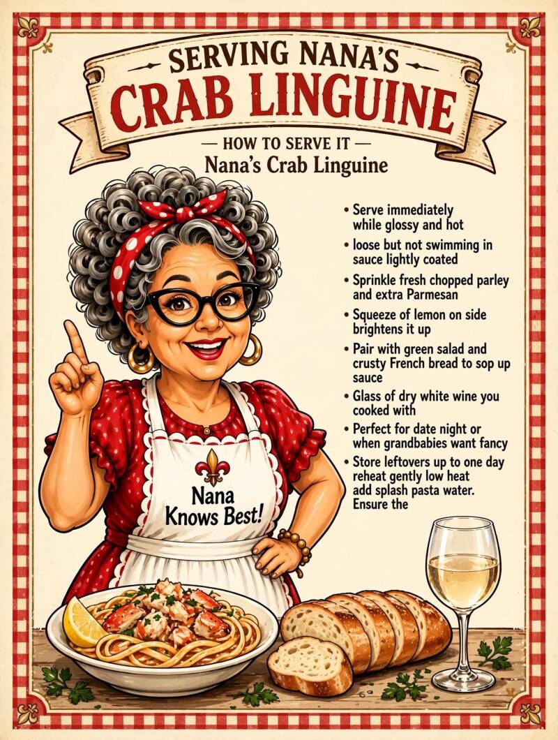 How to serve Nana's crab linguine with bread, salad, lemon, and white wine pairing tips