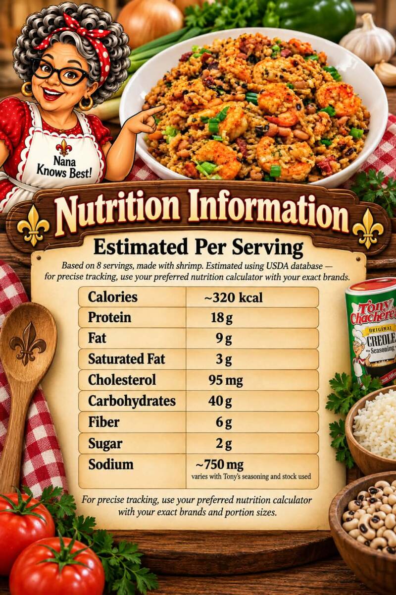 Louisiana congree nutrition information per serving including calories, protein, and sodium