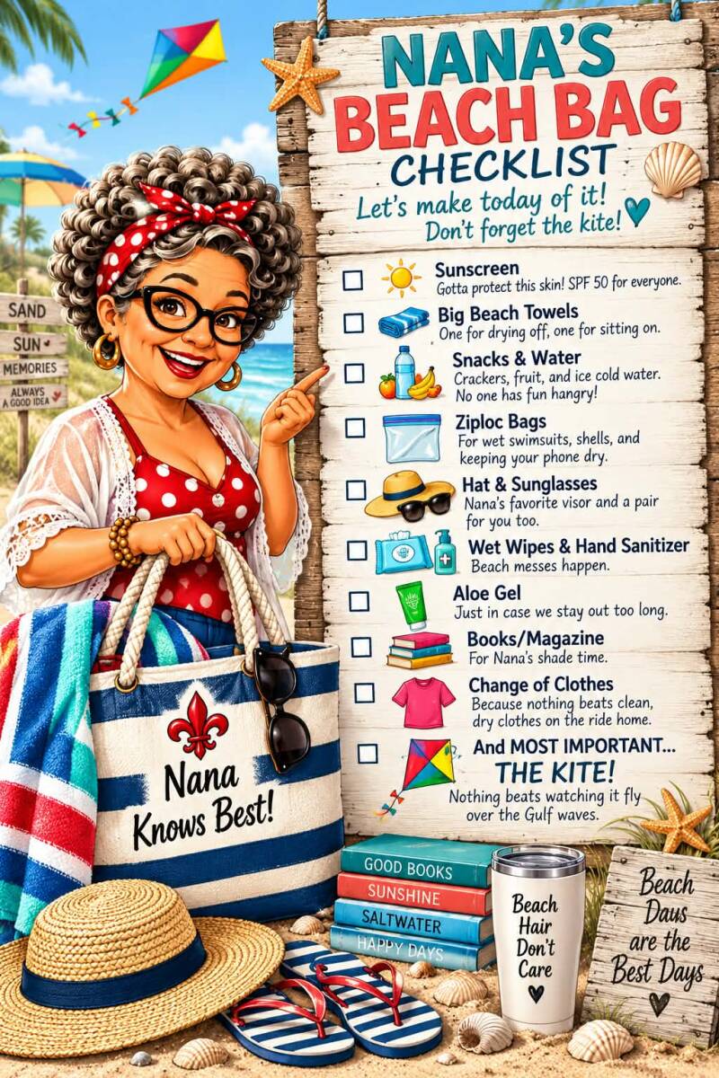 Infographic: Nana's beach bag packing checklist