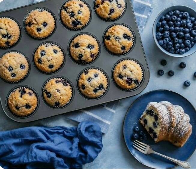 Easy Jiffy blueberry muffins in muffin tin, recipe for grandkids by Louisiana Nana