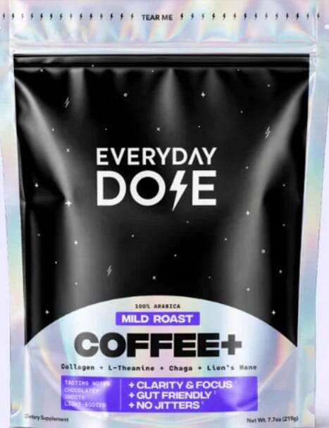 Everyday Dose Mild Roast Coffee+ mushroom coffee bag