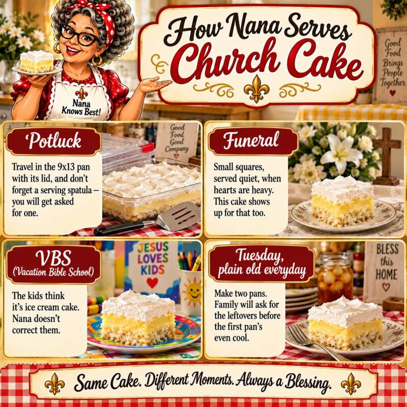 How Nana serves church cake for potluck, funeral, VBS, and everyday occasions