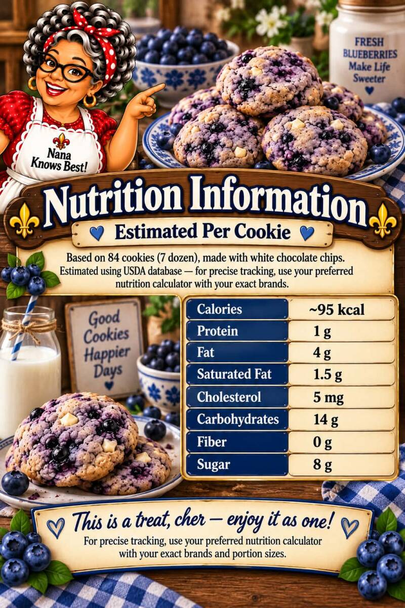 Butter Crisco blueberry cookies nutrition information per cookie including calories and sugar