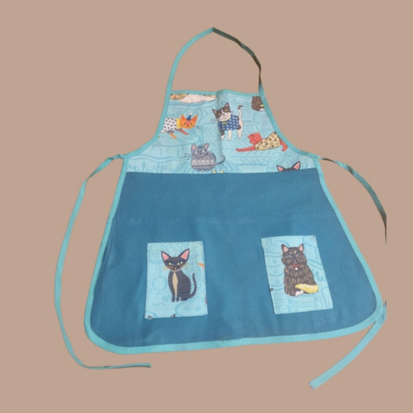KINDERSCHÜRZE Katze türkis