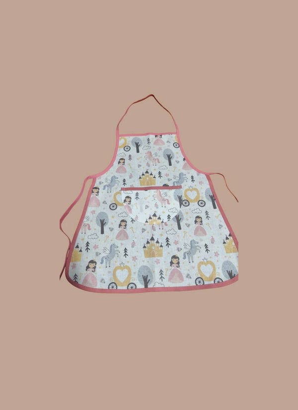KINDERSCHÜRZE Prinzessin mit Einhorn mit rosa Schrägbändern