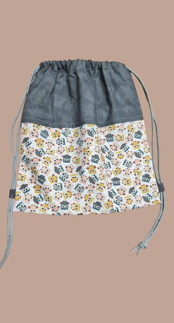 KORDELRUCKSACK Eulen unten grau oben