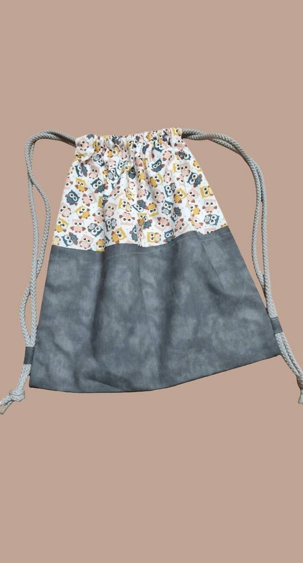 KORDELRUCKSACK Eulen oben , grau unten