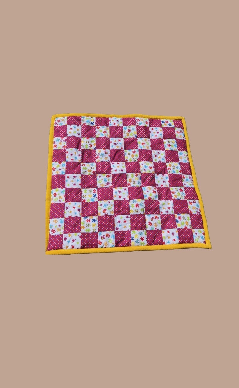PATCHWORKDECKE bunt/ weinrot