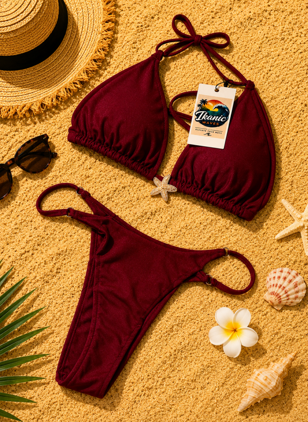 ❤️ Bordeaux Star Thong bikini suit with a star fish