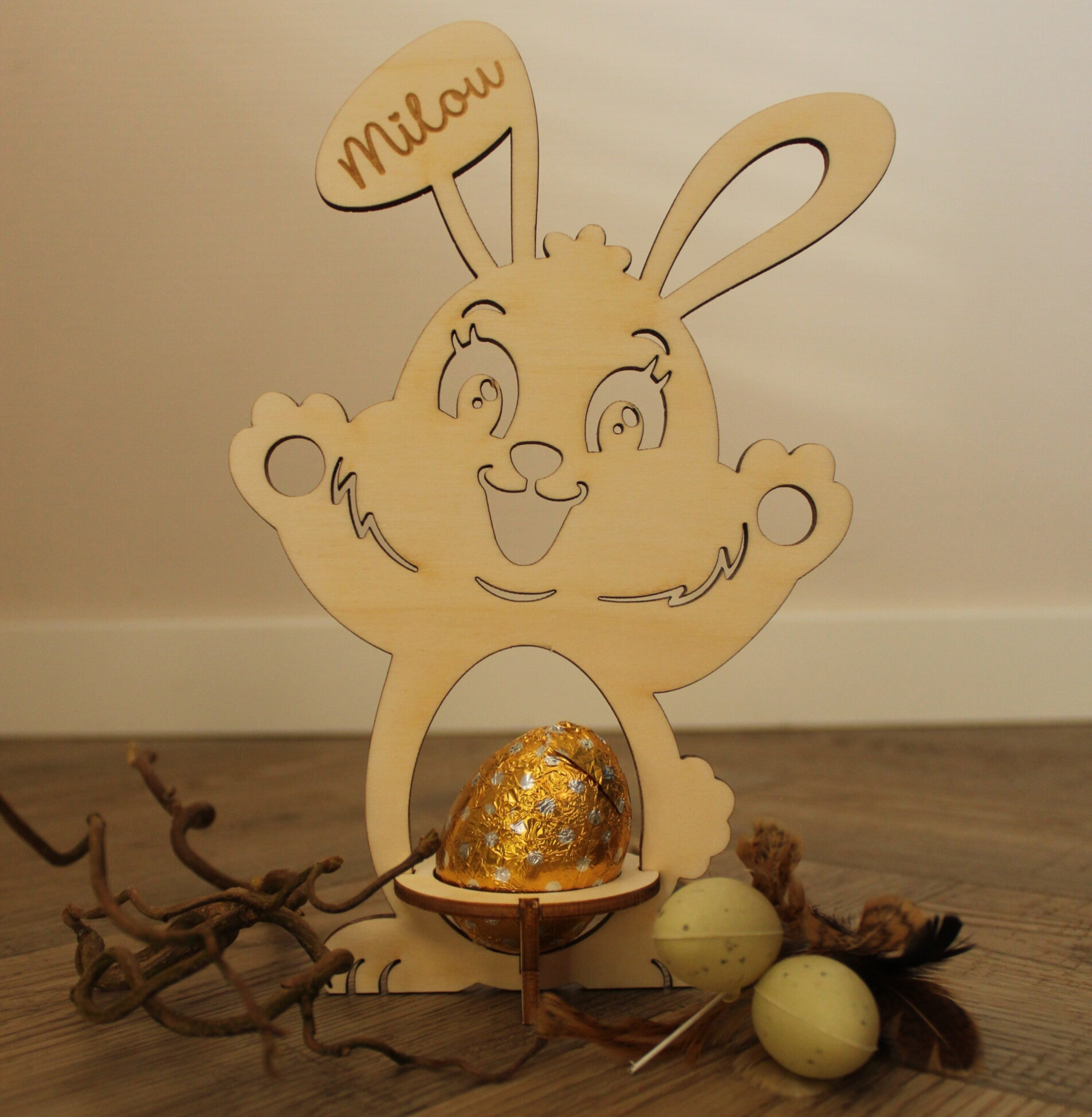 Gepersonaliseerde Houten Paashaas Ei Houder