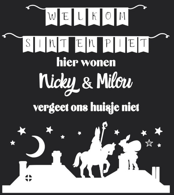 Welkom Sint en Piet Hier Wonen Raamsticker