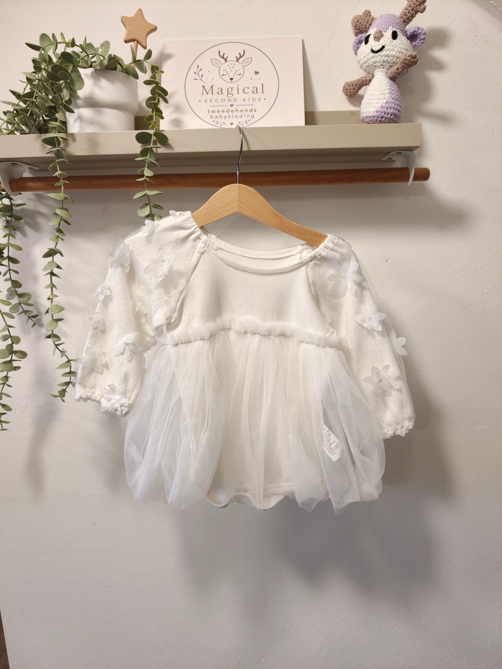 Wit jurkje met Bloemen | Maat 74 - 2262