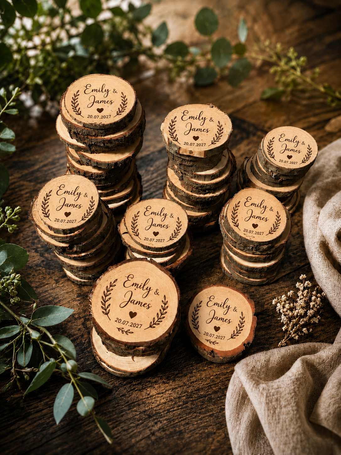 Personalised Rustic Wedding Timber Place Settings & Favours