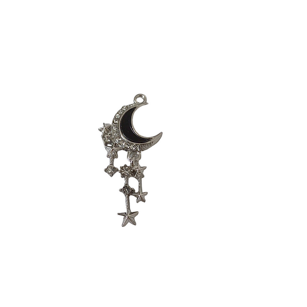Pendentif demi lune noire et étoiles, strass
