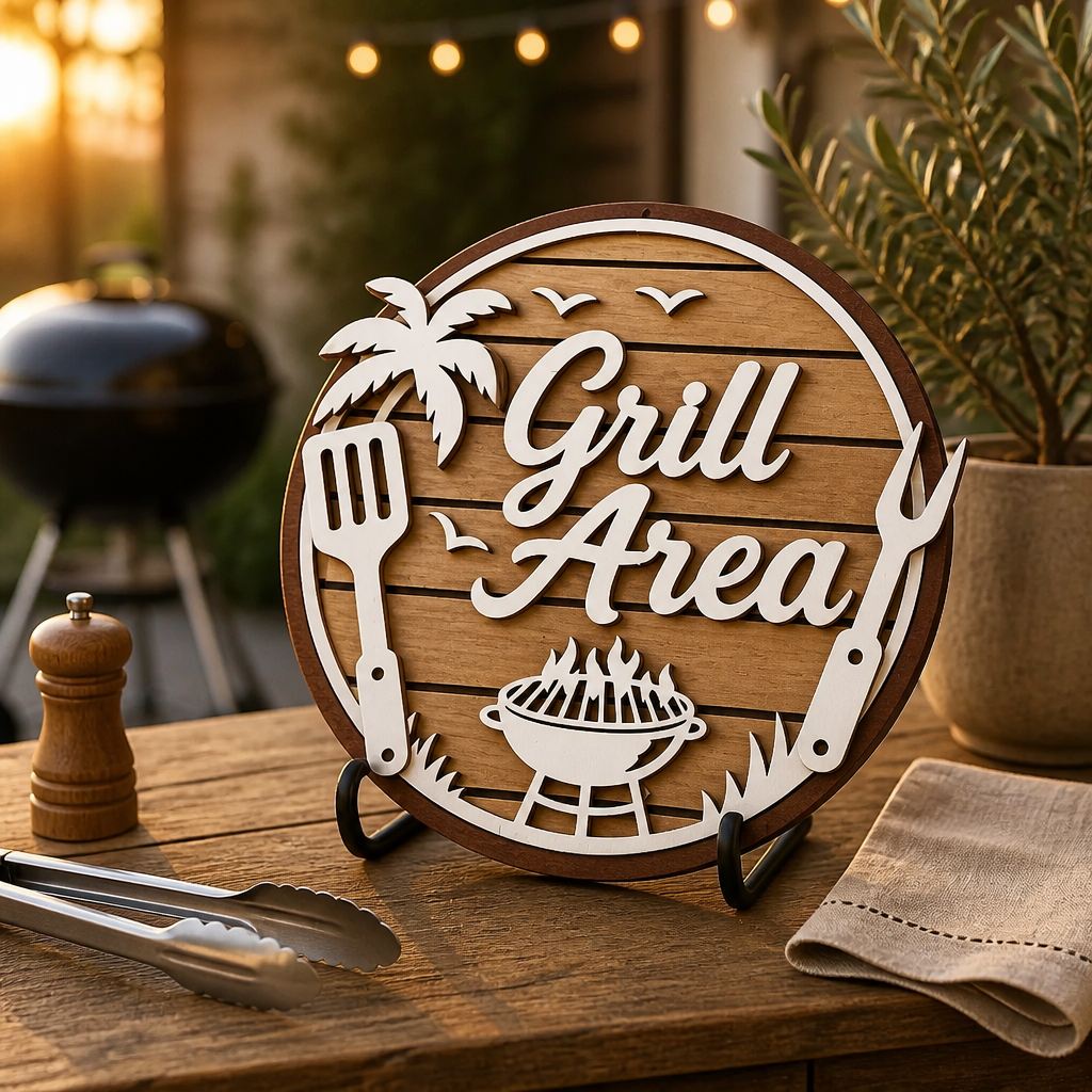 Holzschild „Grill Area“ Ø 25 cm