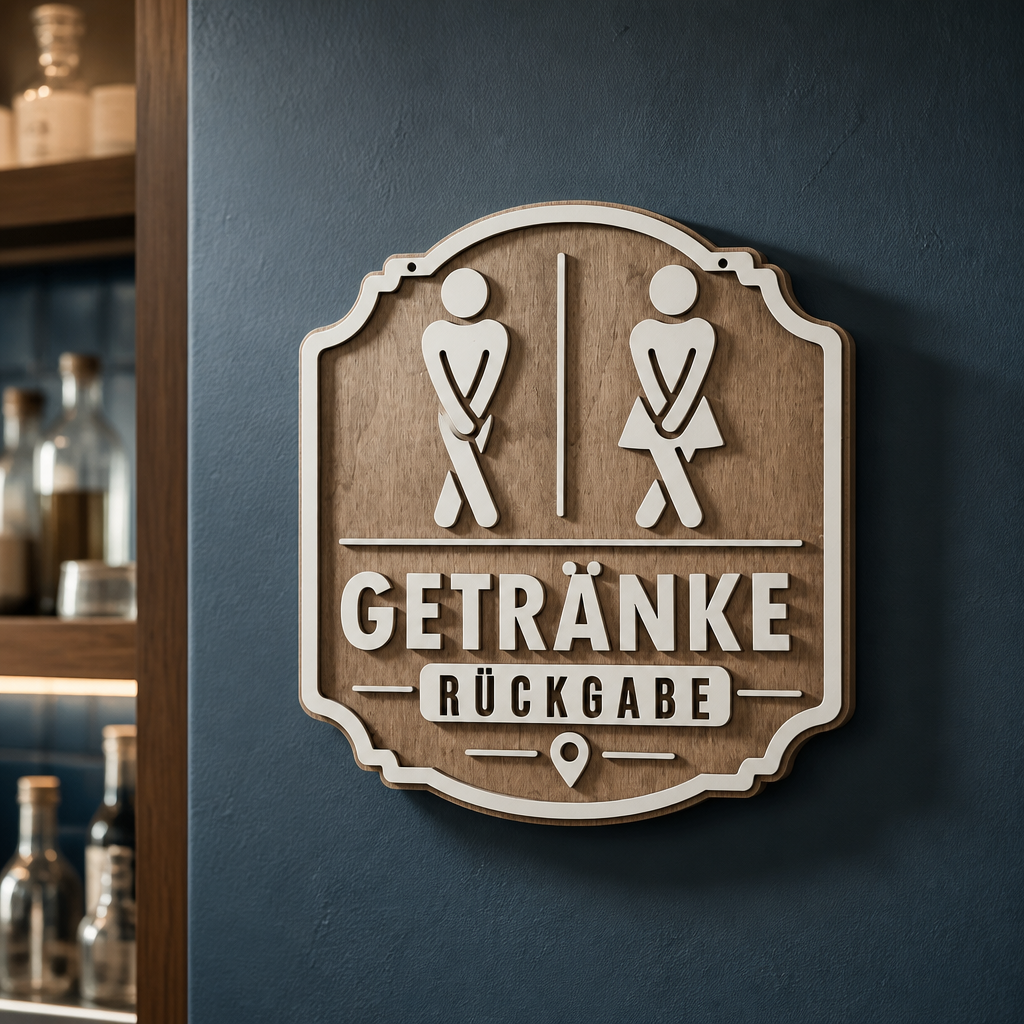 Holzschild „Getränke Rückgabe“ – 20 x 20 cm