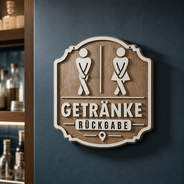 Holzschild „Getränke Rückgabe“ – 20 x 20 cm