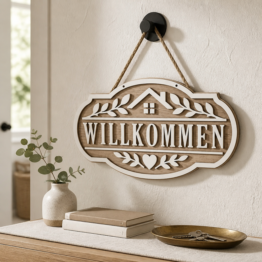 Holzschild „Willkommen“ – 15 x 27 cm