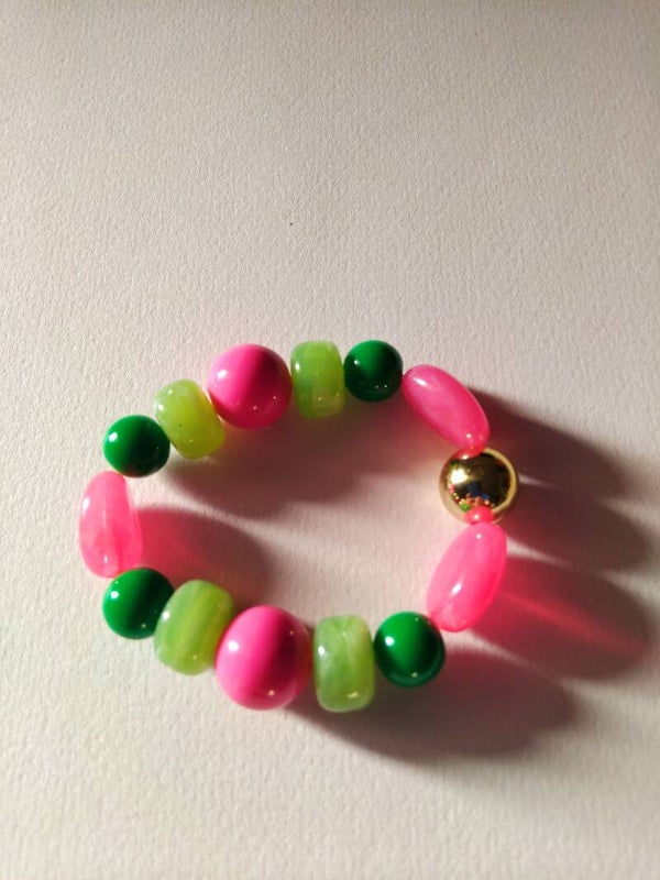 GROTE kralenarmband roze/groen