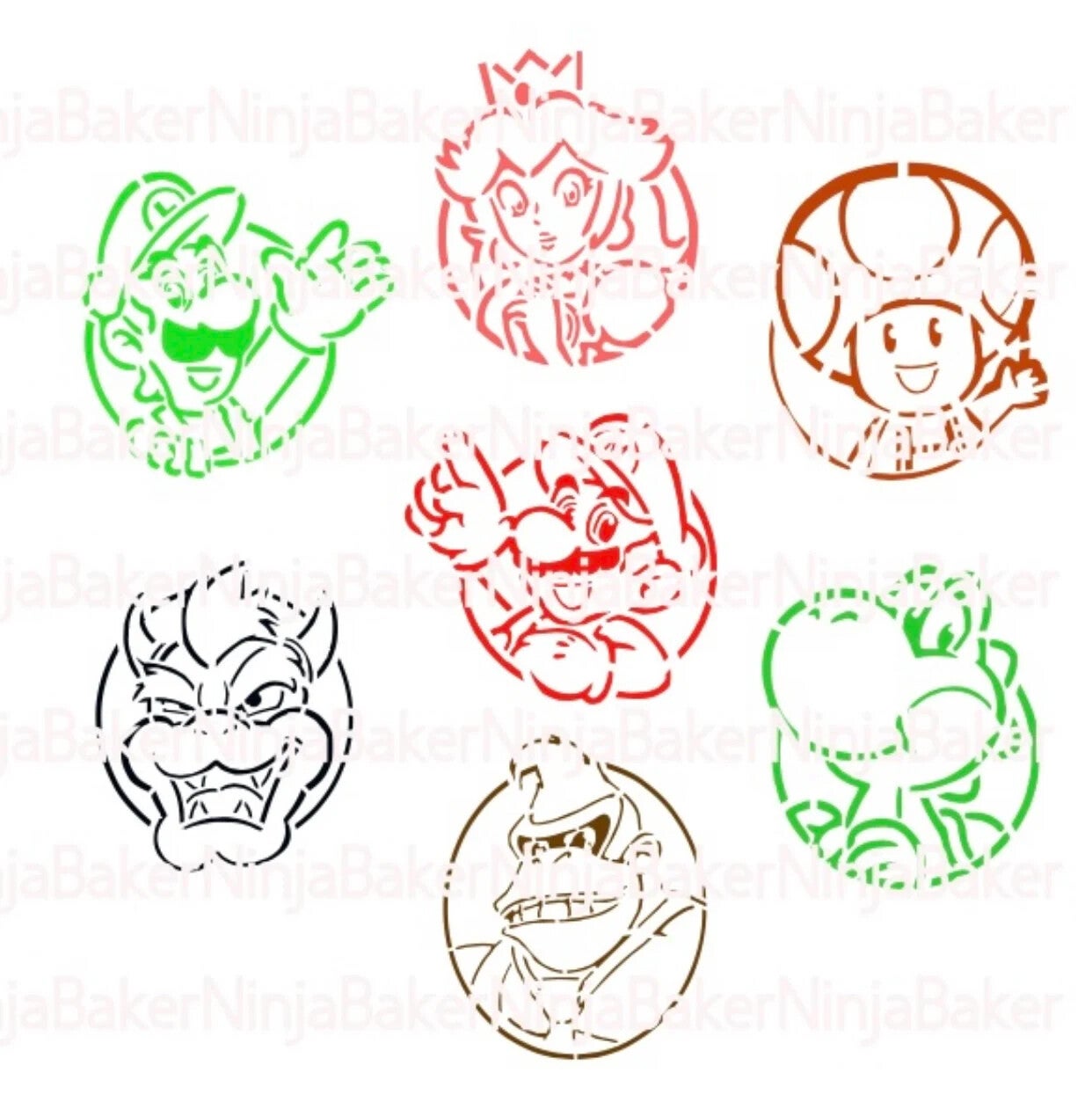 PYO Super Mario Characters Cookie Stencils | Bowser, Luigi, Princess Peach, Toad, Yoshi & Donkey Kong