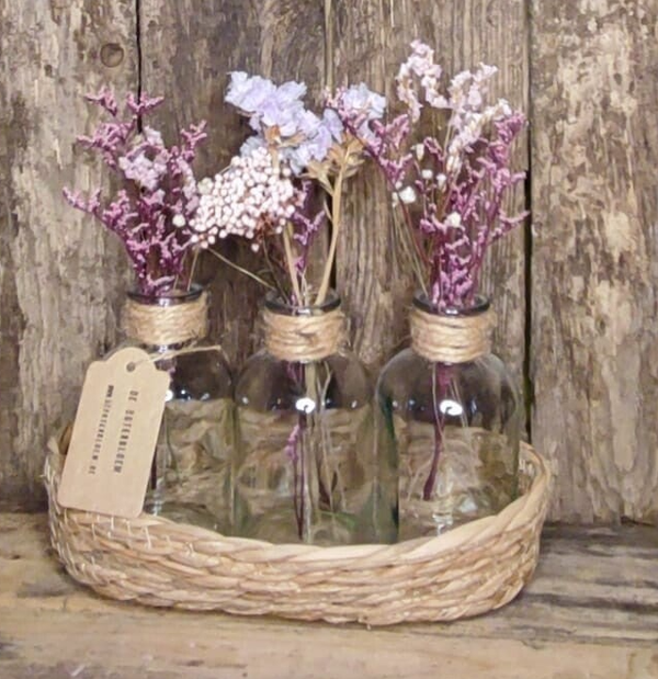 Tina Mandje met set boeketjes - Droogboeket met vaasjes