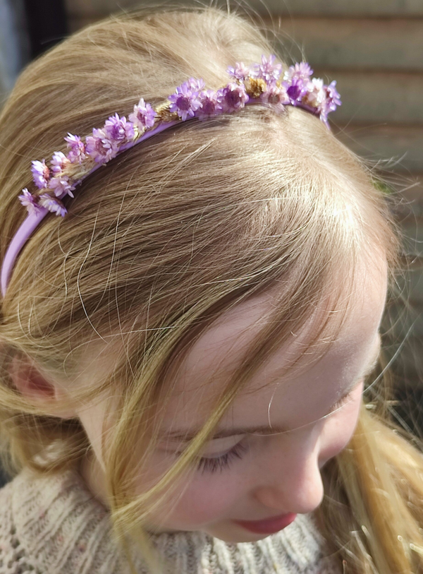 Diadeem droogbloemen kind - lichtpaars