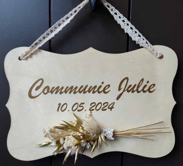 Houten welkomstbord - communie / trouw / geboorte -personaliseerbaar