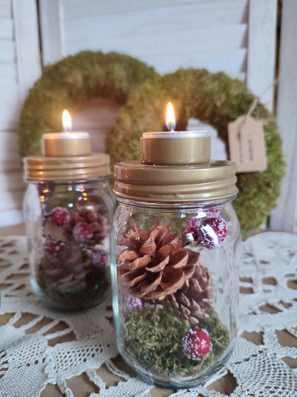 Theelichthouder goud kerst