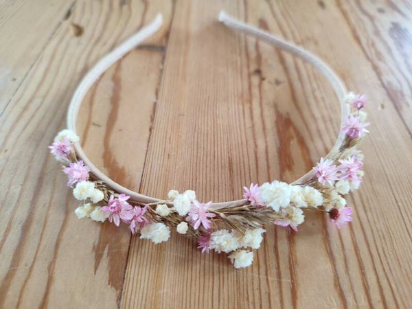 Diadeem droogbloemen kind - ecru
