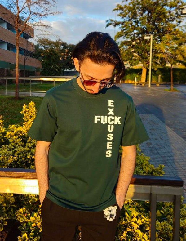 T-SHIRT OVERSIZED "FUCK EXCUSES" - DARK GREEN
