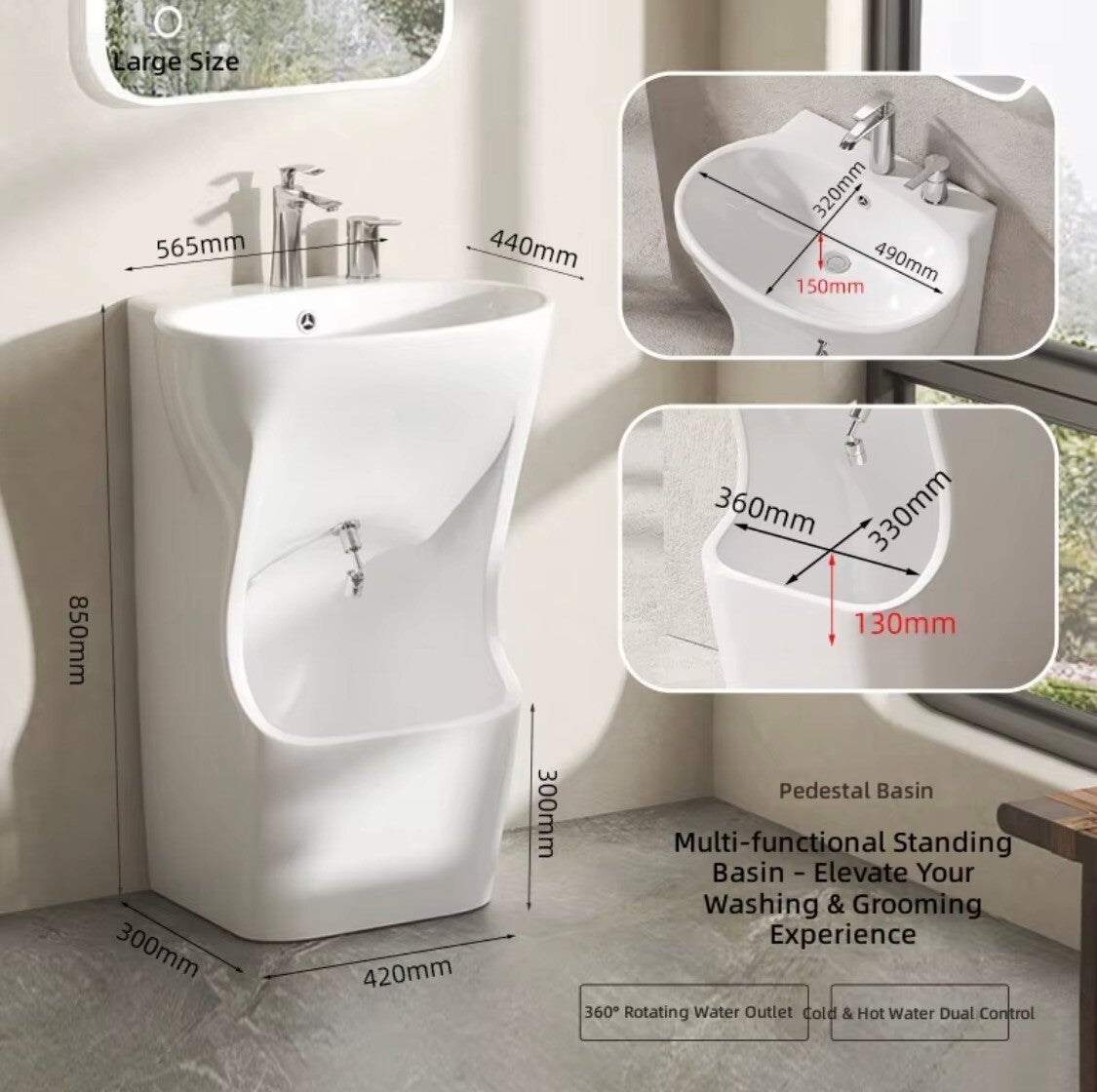 Modern White Ceramic Pedestal Sink Muslim Wudu Foot Mounted Bathroom Basin Drainer Hand Painted Oval Shape for Hand Foot Wash