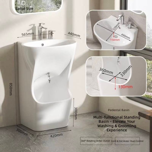 Modern White Ceramic Pedestal Sink Muslim Wudu Foot Mounted Bathroom Basin Drainer Hand Painted Oval Shape for Hand Foot Wash
