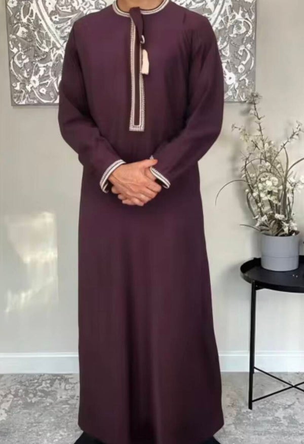 Elegant Embroidery Casual Men Muslim Thobe