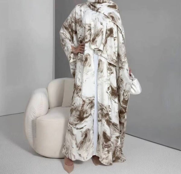 Women’s Brown Tie-Dye Print Modest Abaya