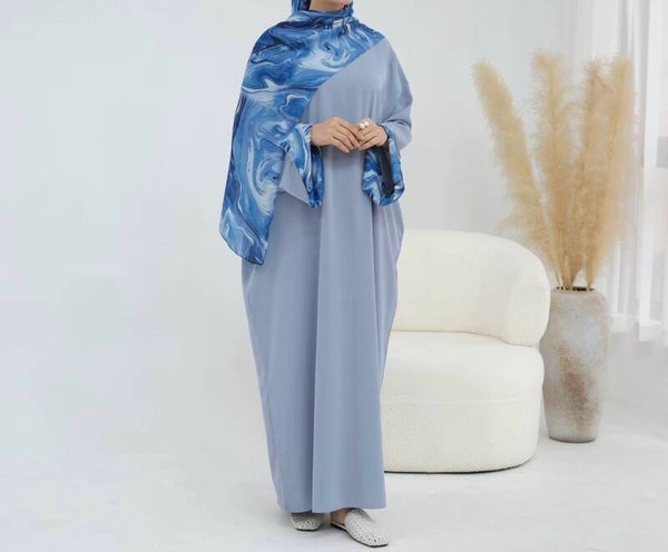 2025 Ramadan New Abaya Set Hijab Dress Plain Nida Closed Abaya Women Muslim Dress With Printed Hijab