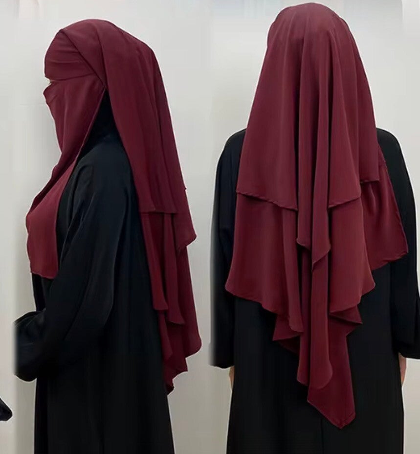 Latest Women Design Simplicity Solid Color Ramadan Veil Sewn Together With Two Layers Hijab Women Niqab Khimar Abaya
