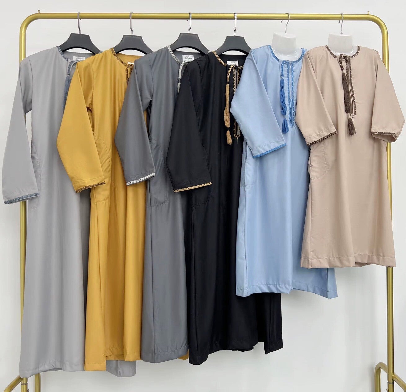 Solid Color Dubai Boys Emirati Thobe Muslim Middle East Arab Teenager Long Prayer Zipper Robe Custom Design Modest